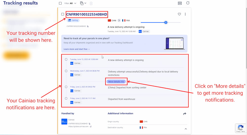 Уведомления об отслеживании Cainiao