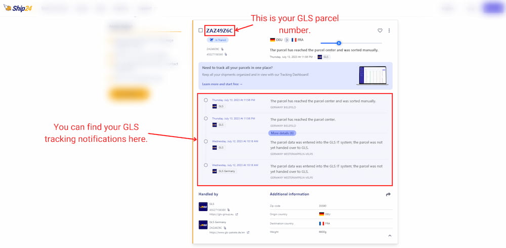 GLS tracking notifications