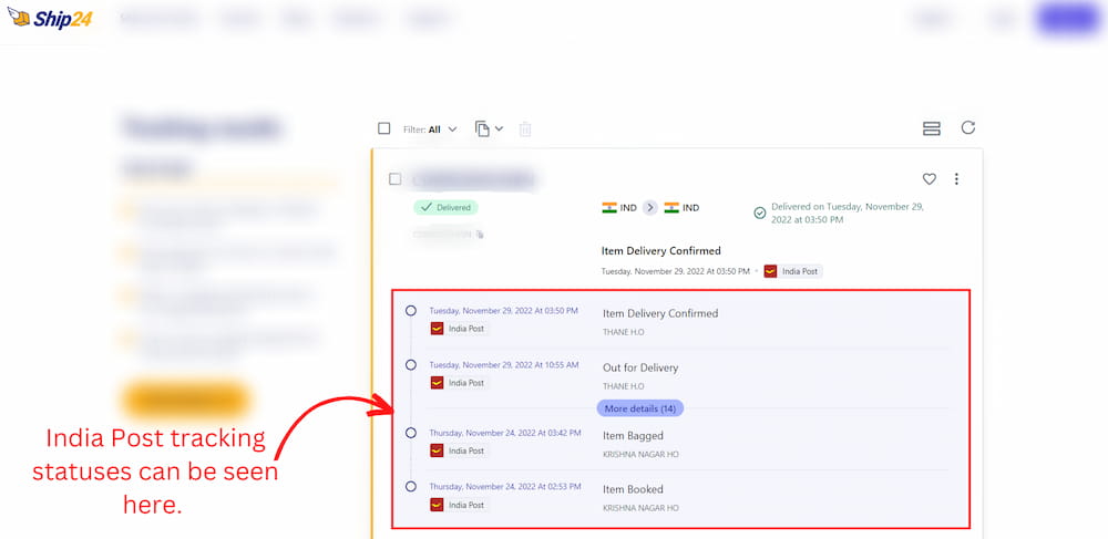 India Post tracking status on Ship24
