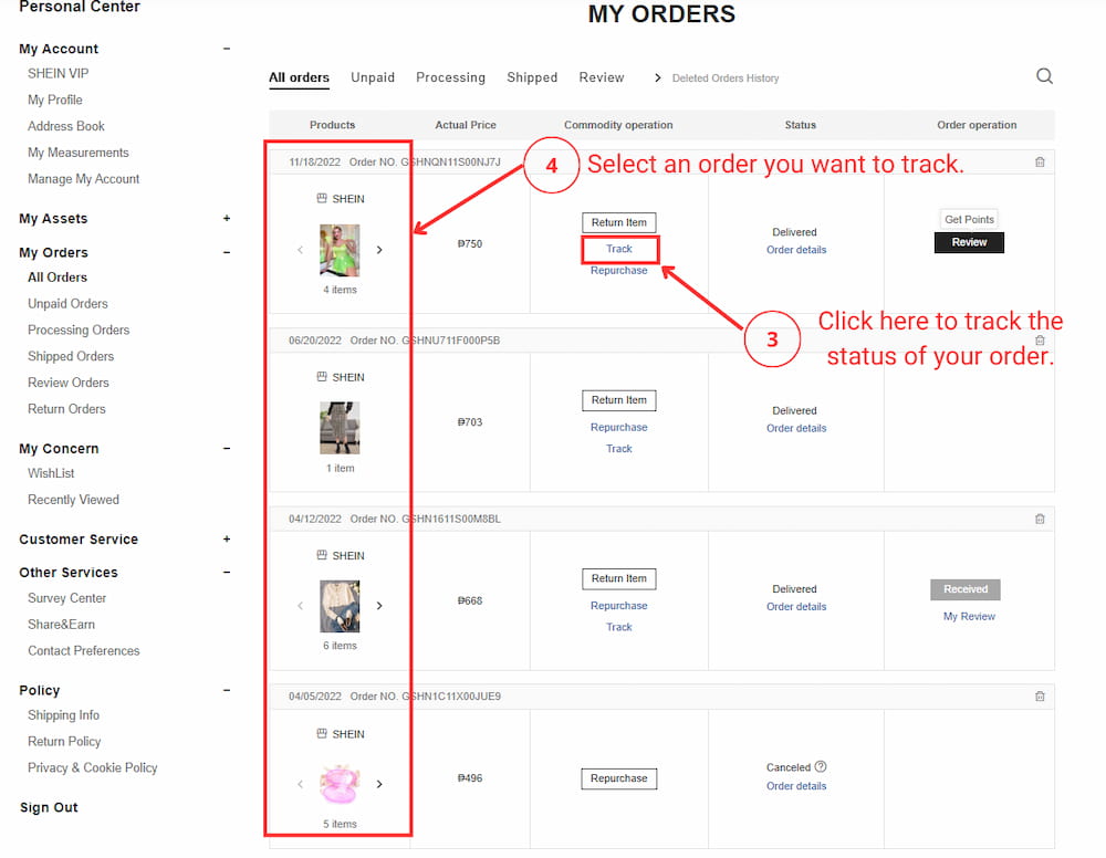 SHEIN order tracking 2