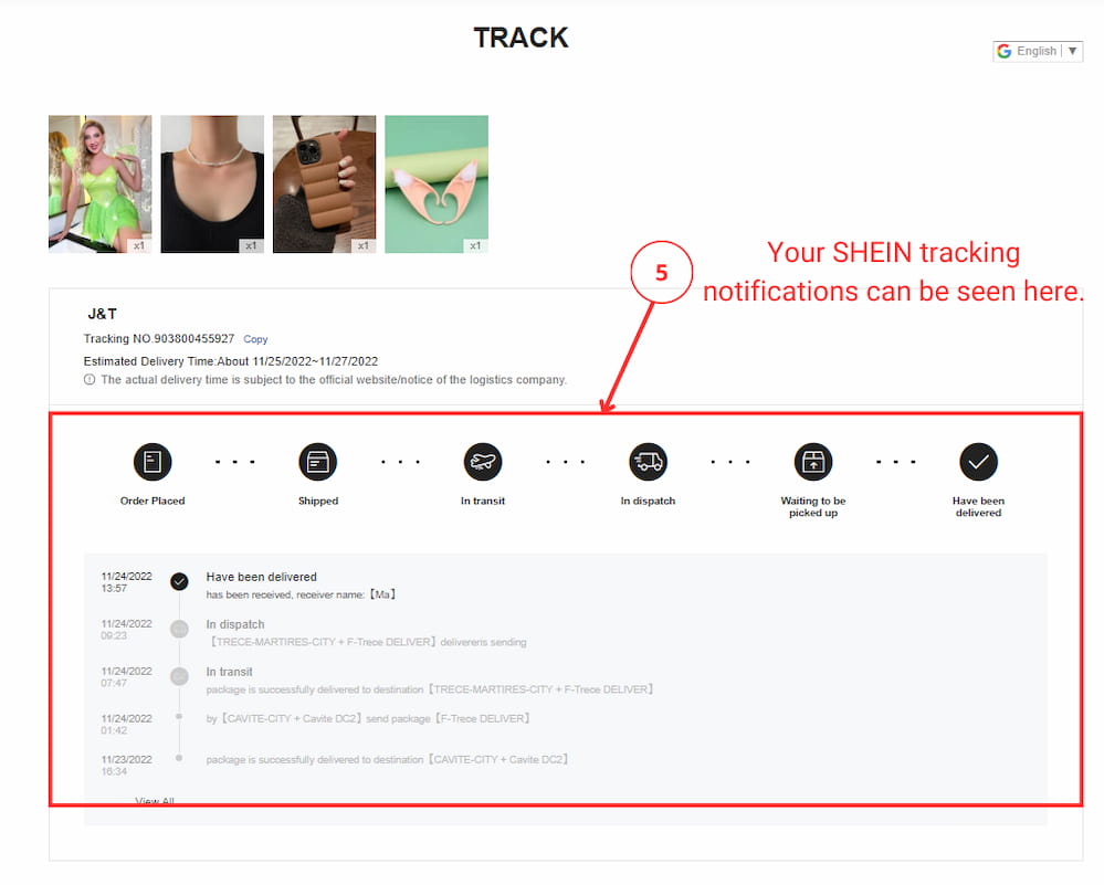 SHEIN order tracking 3