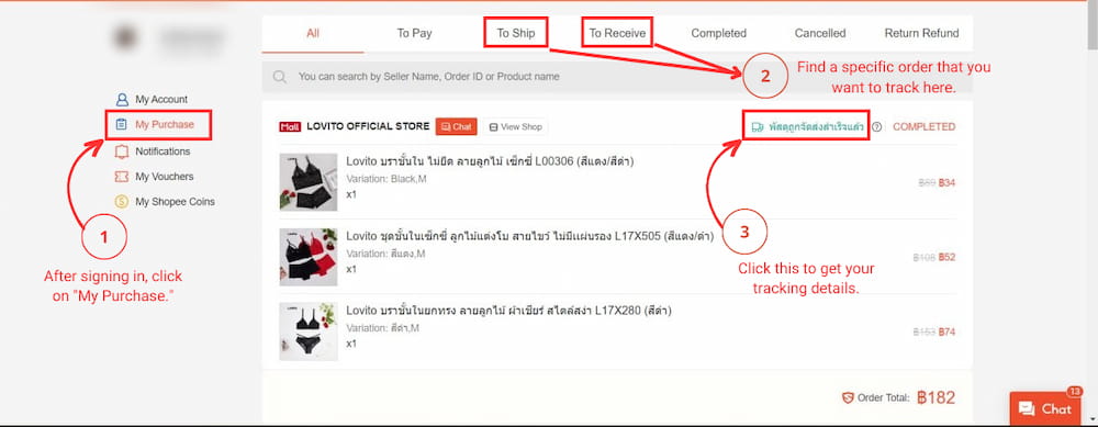 Shopee tracking on website 1