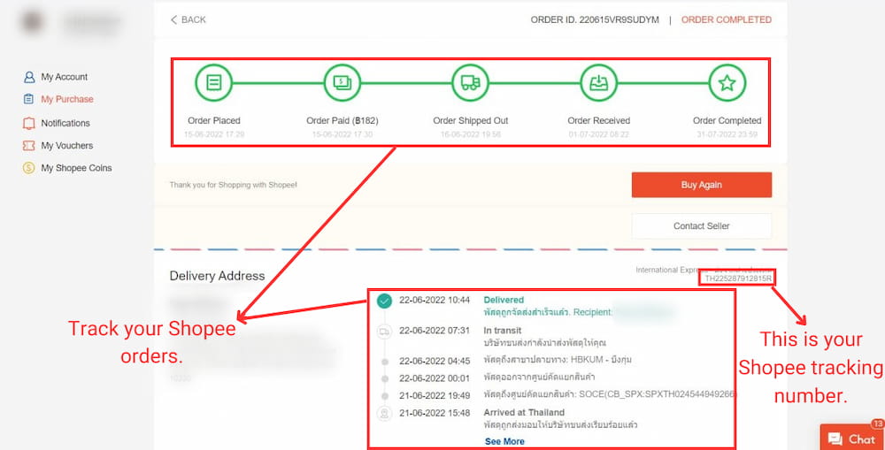 Shopee tracking on website 2