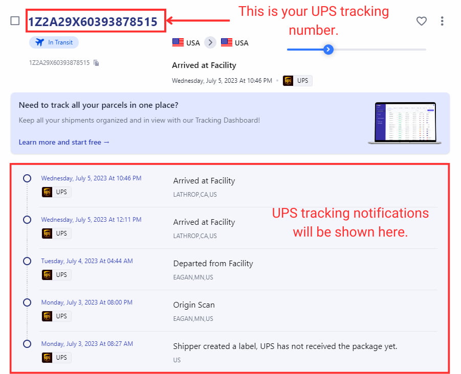 UPS tracking status on Ship24