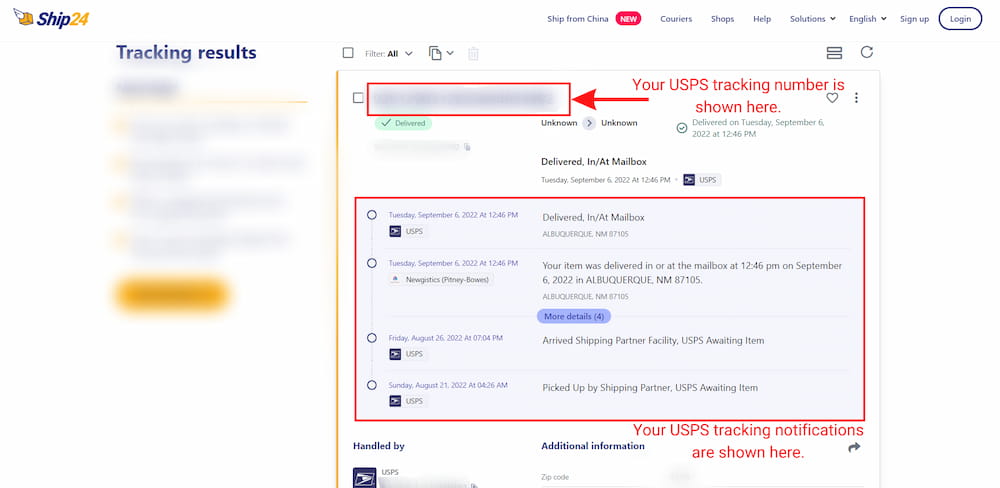 USPS tracking status