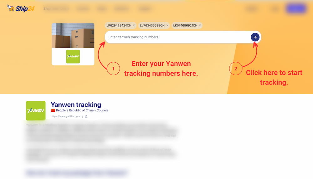 Yanwen tracking on Ship24