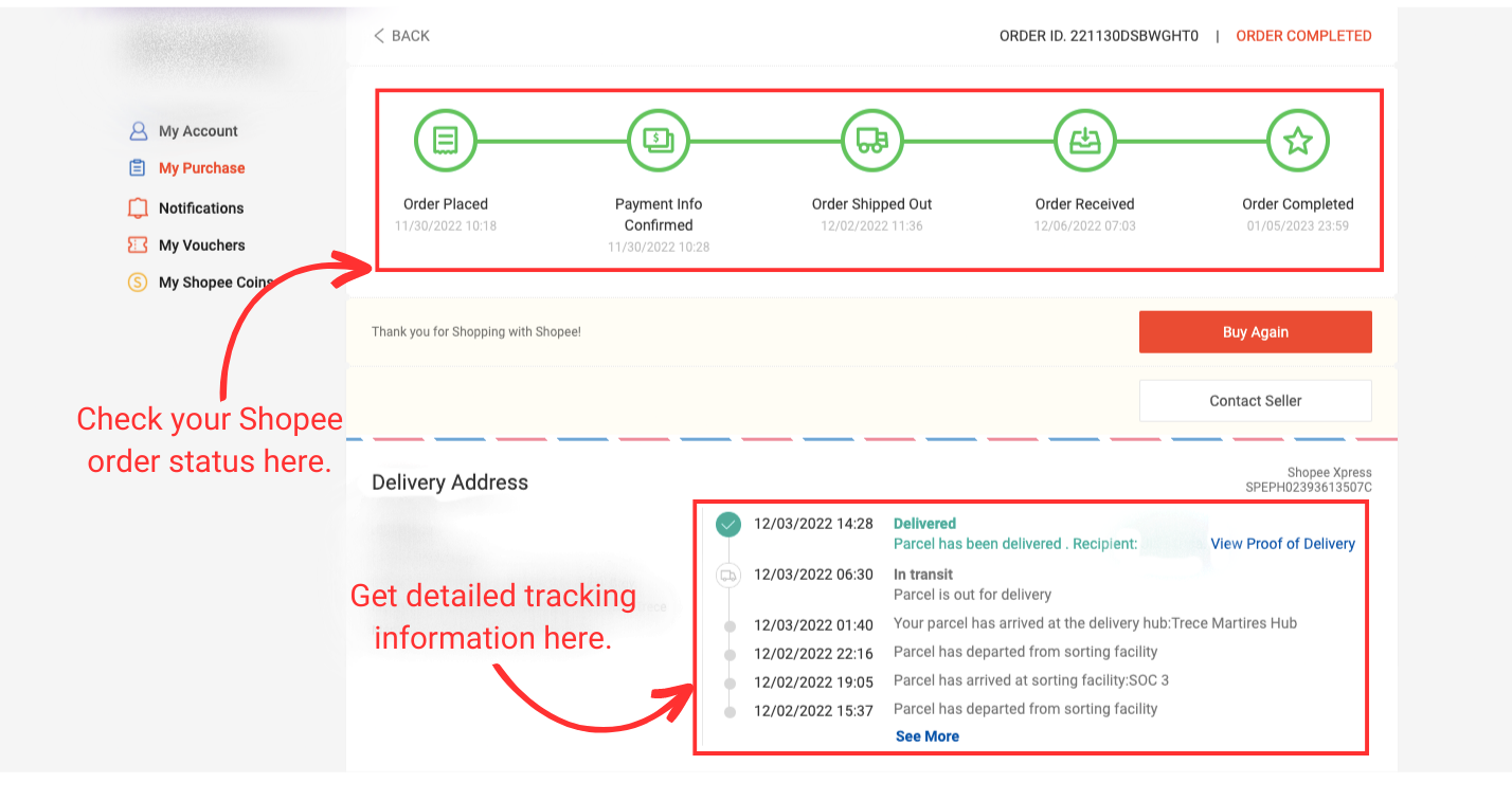 Shopee order tracking status
